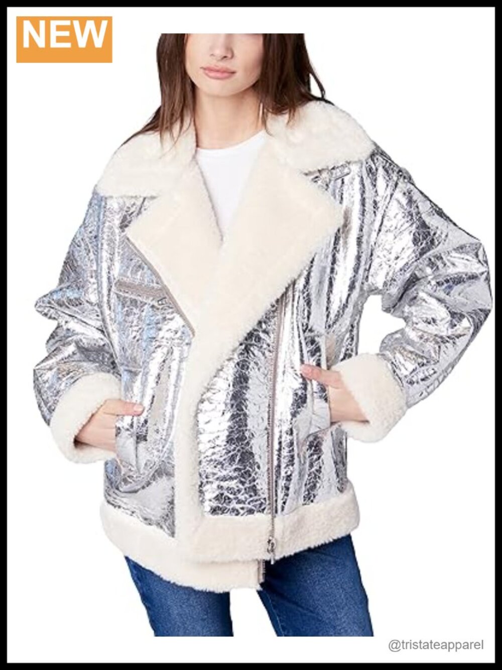 Faux Fur Shawl Collar Moto Jacket with Functional Pockets